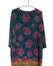 Susan Graver Long Sleeve Border Bouquet Long Sleeve Print Dress Sz Lg 14/16