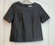 Milly Black Lamb Leather French Dart Full Back Zip Cropped Blouse, Size 8