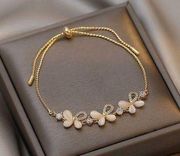 18K Gold Plated Adjustable Crystal Butterfly Charm Bracelet for Women