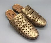 Patricia Nash Womens Mule Flat Shoes Gold Metallic Slip On Woven Round Toe 5.5 M