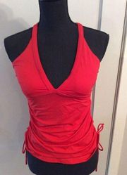 ATHLETA Medium M Red cross over tankini halter swim top stretch ruched womens