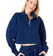 WeWoreWhat Cropped Quarter Zip Navy Pullover Sweatshirt M Medium NWT