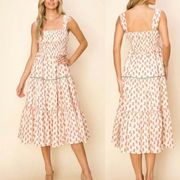 Ina Pineapple Tiered Midi Dress Cream Pink Large