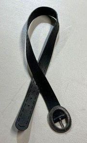 J. Jill Black Circular Rustic Buckle Boho Silver Leather Belt EUC Small