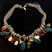 Chunky multi chain with colorful stones necklace NY