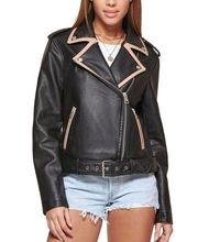 NWT Levi’s Jacket Faux Leather Black Moto Contrasting Trim Women’s Size Large