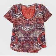 Lucky Brand Orange & White Floral Geometric Tshirt