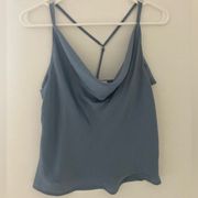 Blue T-Bar Strappy Cowl Neck Satin Top