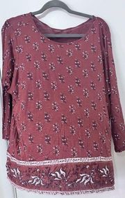 LUCKY BRAND BLOUSE FLORAL SPLIT BACK 3/4 SLEEVES NEW WOMENS SIZE L