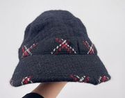 Ann Taylor LOFT Bucket Hat Womens Black Red White Plaid Wool Blend