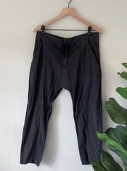 100% Cotton Cropped Capri Pants Adjustable Tie Waist Zipper Pockets Solid