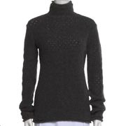 T By Alexander Wang Wool Sweater XS Womens Pointelle Tunic Rolled Hem Dark Gray