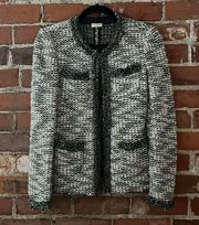 Ecru Tweed Jacket Raw Hem Light Grey/Black size S