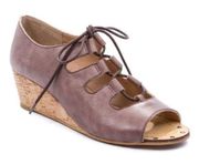 Anthropologie Latigo Leather Lace Up Open Toe Mini Wedge Sandal Bohemian Boho 8