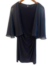 Chaps by Ralph Lauren Navy Blue Chiffon Sheath Dress w/ Cape Women XS NEW Formal