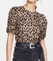 A.L.C. Kati Leopard Twist Bubble Sleeve 100% Cotton Short Sleeve T-Shirt XS