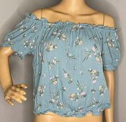 NWT  Turquoise Floral On or Off Shoulder Croptop Size Large