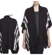 IVANKA TRUMP Striped Open Front Side Zipper Black Poncho Cape Cardigan