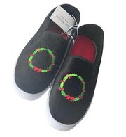Isaac Mizrah Embroidered Holiday Wreath  Memory Foam Slip ON Sneakers Sz 7
