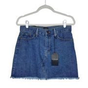 Just Black A-Line Raw Fringe Hem Denim Mini Skirt Medium Wash Pockets Blue Small