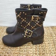 INC International Concepts Wenda Women's Ankle Boot SZ 7.5 Gold Studded Side Zip