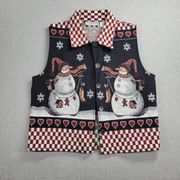 Dressbarn Womens Holiday Vest Size M Black Red Tapestry Ugly Christmas Snowmen