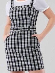 Size S Plaid Belted Waist Mini Dress Black White Academia Y2K Preppy