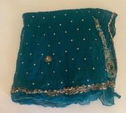 Teal Scarf/ Wrap With Gold Embellishment