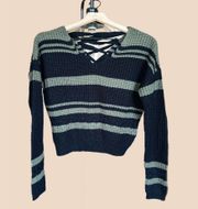 Derek Heart Knitted Criss-Cross Back Striped Sweater