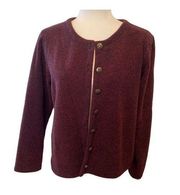 Vintage LL Bean Burgundy Cardigan Sweater Button Up Tweed - Size M