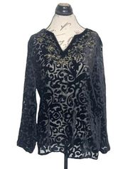 Womens Top Blouse Size Medium Black Velvet Victorian Dark Gothic
