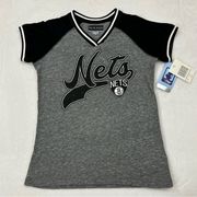 NBA 4 Her 5th & Ocean Brooklyn Nets Gray Black Basketball Shirt Womens 10/12