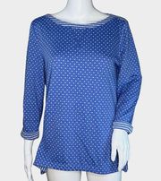 T By Talbots Shirt Women Medium Blue Polka Dot Boat Neck Essential Basic Casual