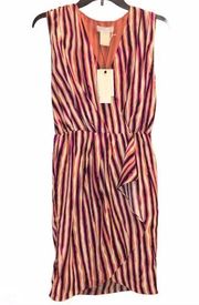 MM Couture Miss Me Faux Wrap V Neck Sleeveless Striped Dress Small