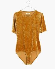 Madewell Crushed Velvet Short-Sleeve Bodysuit M Bronze Amber Gold Brief Stretch