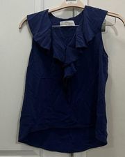 Amanda Uprichard Blue Silk Ruffle Tank Top Size Small