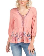 Size Medium Pink Embroidered Peplum Bohemian Style Top