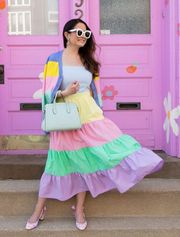 Colorblock Pastel Rainbow 🌈 Tires Summer Dress A-line Fit Flare Coquette Coastal Cottage Barbie 