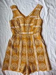 Skies Are Blue  Eyelet Embroidered Mustard Yellow & White Romper/Jumpsuit - XS