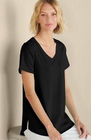 Soft Surroundings Women’s Medium Black Supima Cotton V-Neck Short Sleeve T-Shirt
