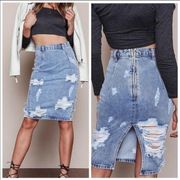 REVOLVE Denim Destroyed Jean midi Skirt 25 Knee Length Midi