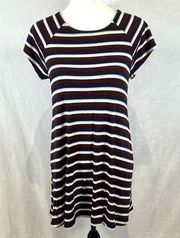 Navy burgundy gray and white ribbed knit cross back swing dress size medium