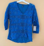 XCVI cerulean blue embroidered top size S