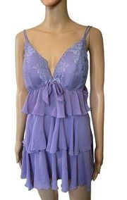 Delicates Purple Ruffle Feminine Layered Coquette Lingerie Intimates Slip Dress