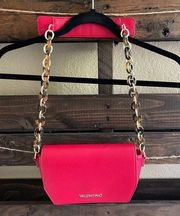 red leather handbag