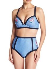 NWT High Waisted Chambray Denim Applique Swimsuit