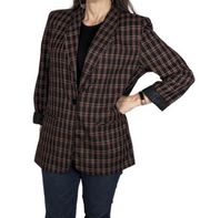 Vintage Liz Baker Essentials Plaid Single-Breasted Blazer Black Red White MP