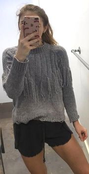 Gray Fringe Sweater - Chenille 