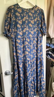 Blue Tan Floral Spring Dress