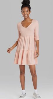 Long Sleeve Rib-Knit Tiered Dress